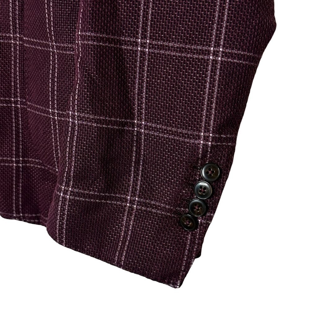 L.B.M. 1911 Tailored Burgundy Red Windowpane Blazer Jacket Size 52R - Picture 3 of 12